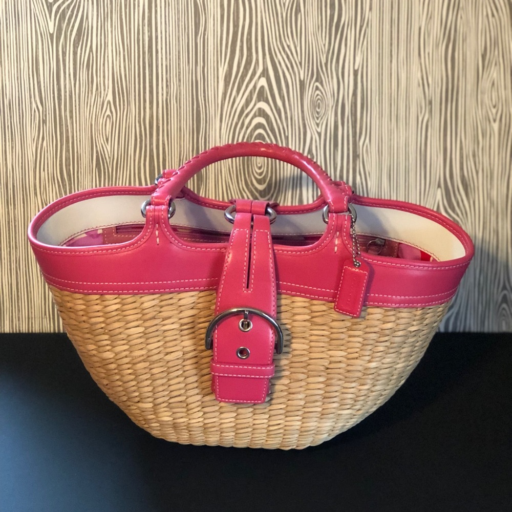 Coach woven basket tote purse
